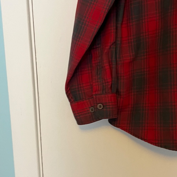 Men’s Eddie Bauer Shirt Workshirt Shacket Unlined Red Grey L - Picture 4 of 8